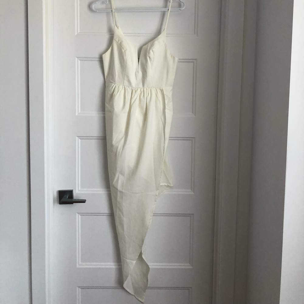 GINGER FIZZ Assymetrical White Spaghetti Strap Dress